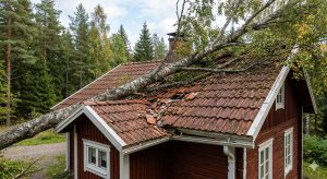 Puu kaatunut myrskyssä katon päälle